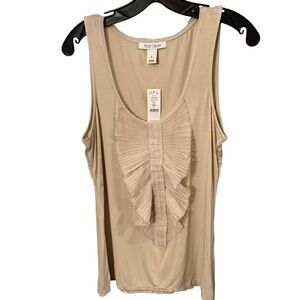 White House Black Market Women’s Tan Tank Top W/ Ruffle Front Sz L NWT